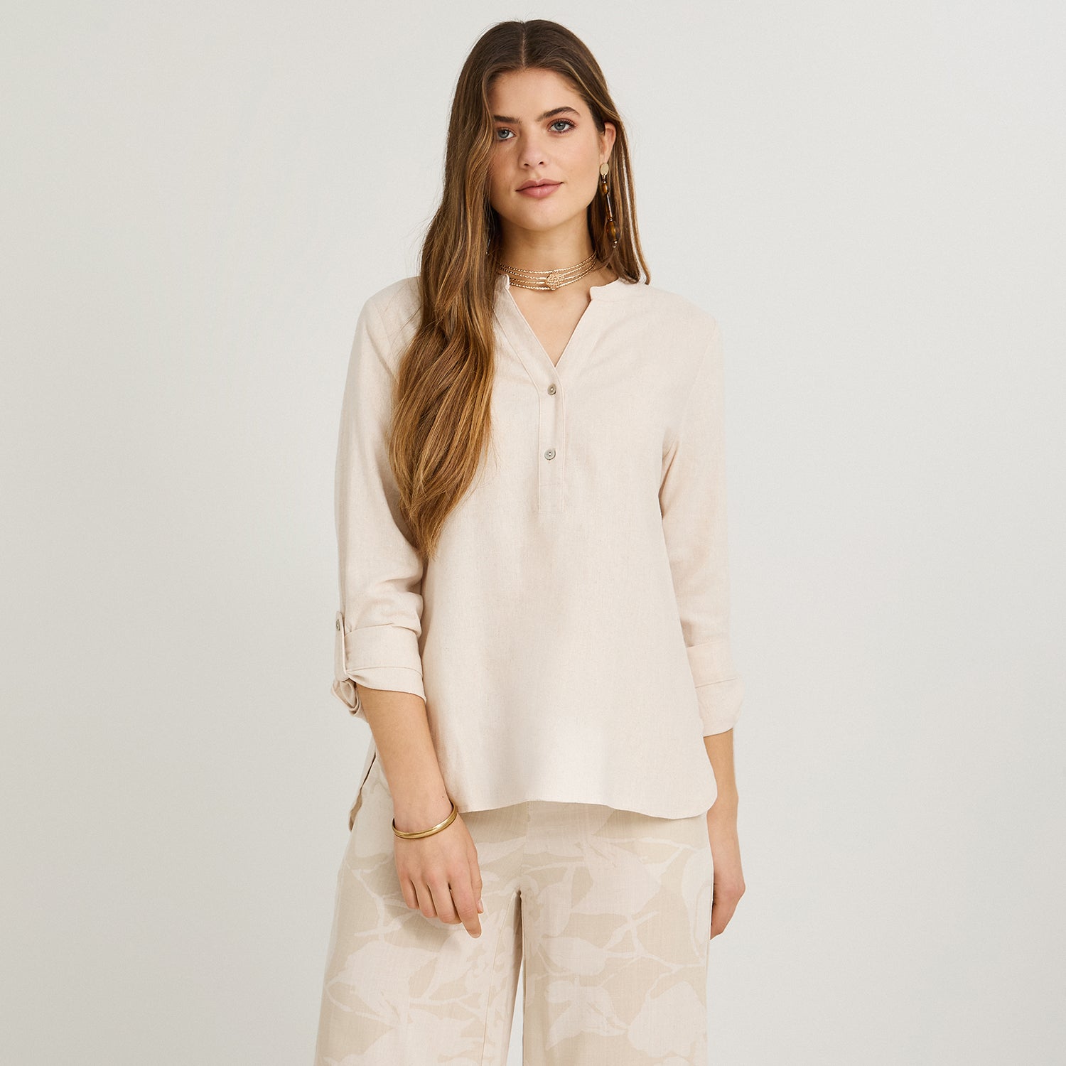 Blusa Lino Manga Roll Up Arena